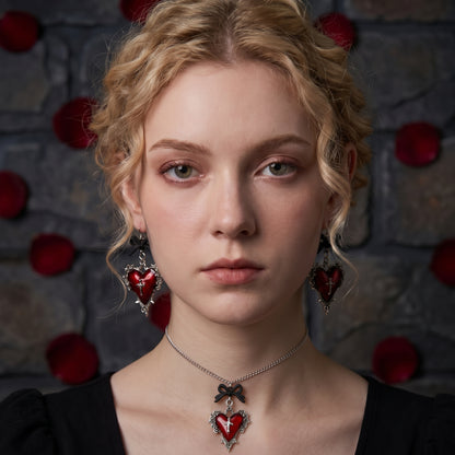 Alice Heart Set | Red Heart Necklace & Earrings