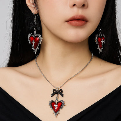 Alice Heart Set | Red Heart Necklace & Earrings