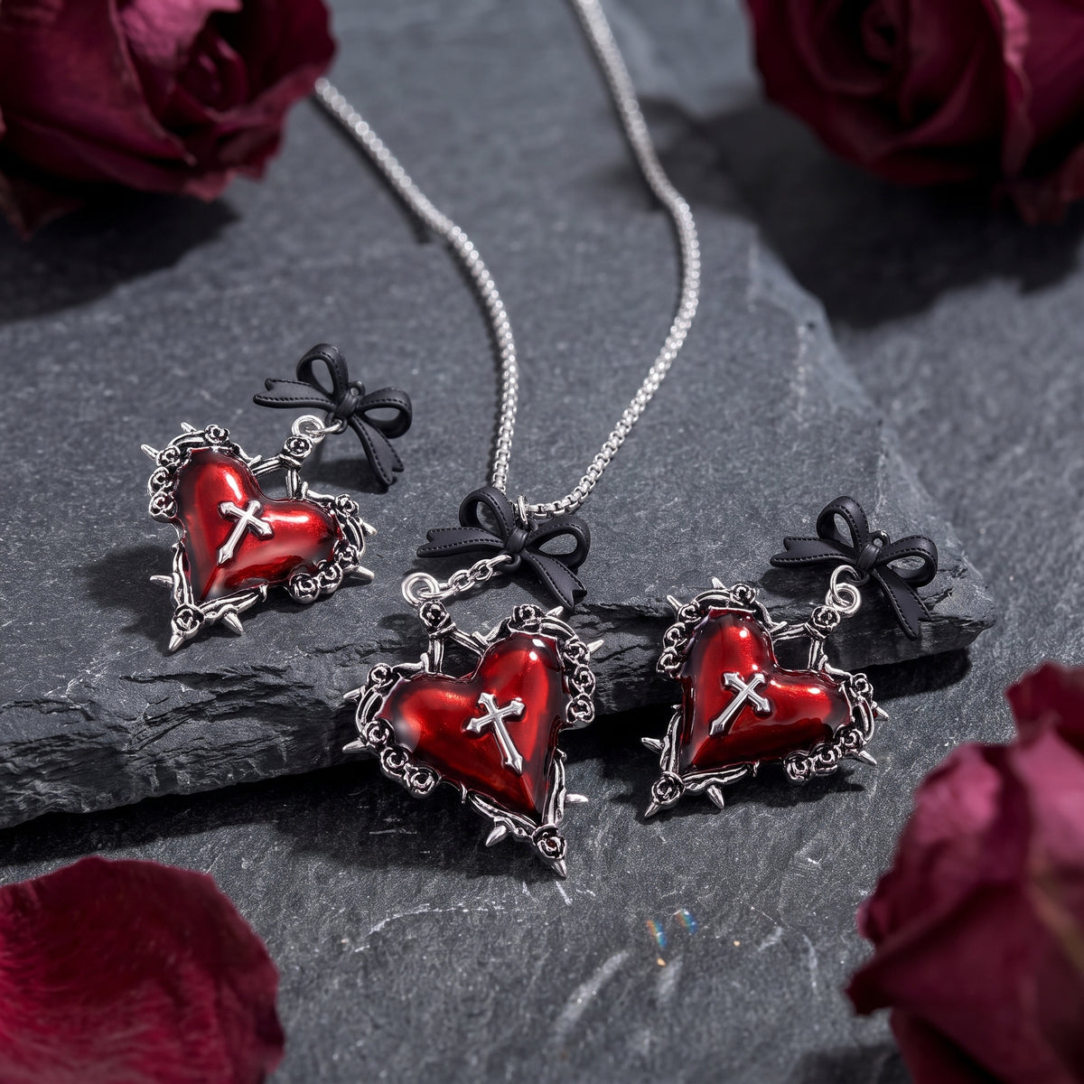 Alice Heart Set | Red Heart Necklace & Earrings